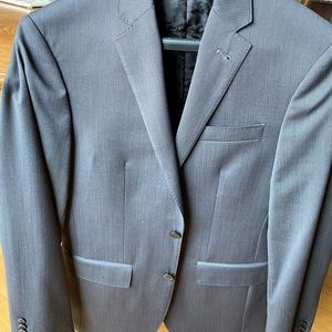 grey; slim; jacket -36” chest, sleeves 16-1/2”; pants 28” waist 30-1/2 inseam